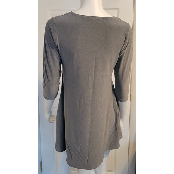 Sympli Nu Trapeze Dress Sze 4 Liquid Slinky Soft Stretch 3/4 Sleeve Pockets Gray - Picture 3 of 8